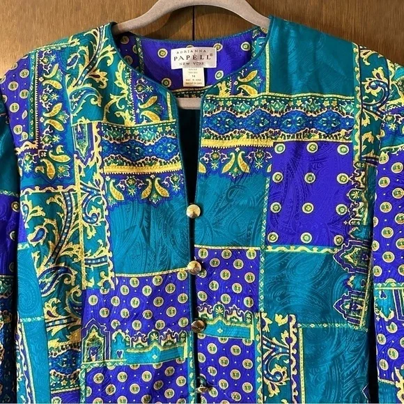 Adrianna Papell Vintage Silk Paisley Print Button-up Blazer Sz Large - Picture 3 of 10